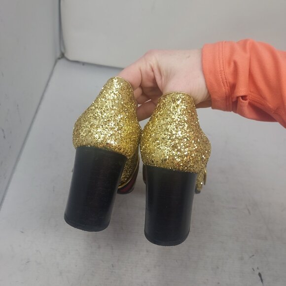 GUCCI GOLD SEQUIN GG PEYTON WEB HEEL SHOE - Picture 10 of 11